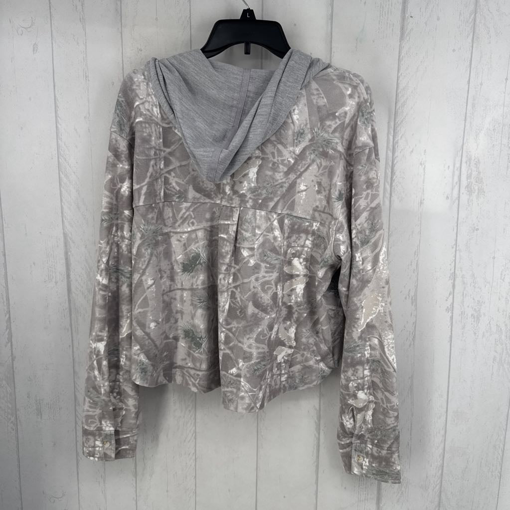 L camo hooded button down l/s top