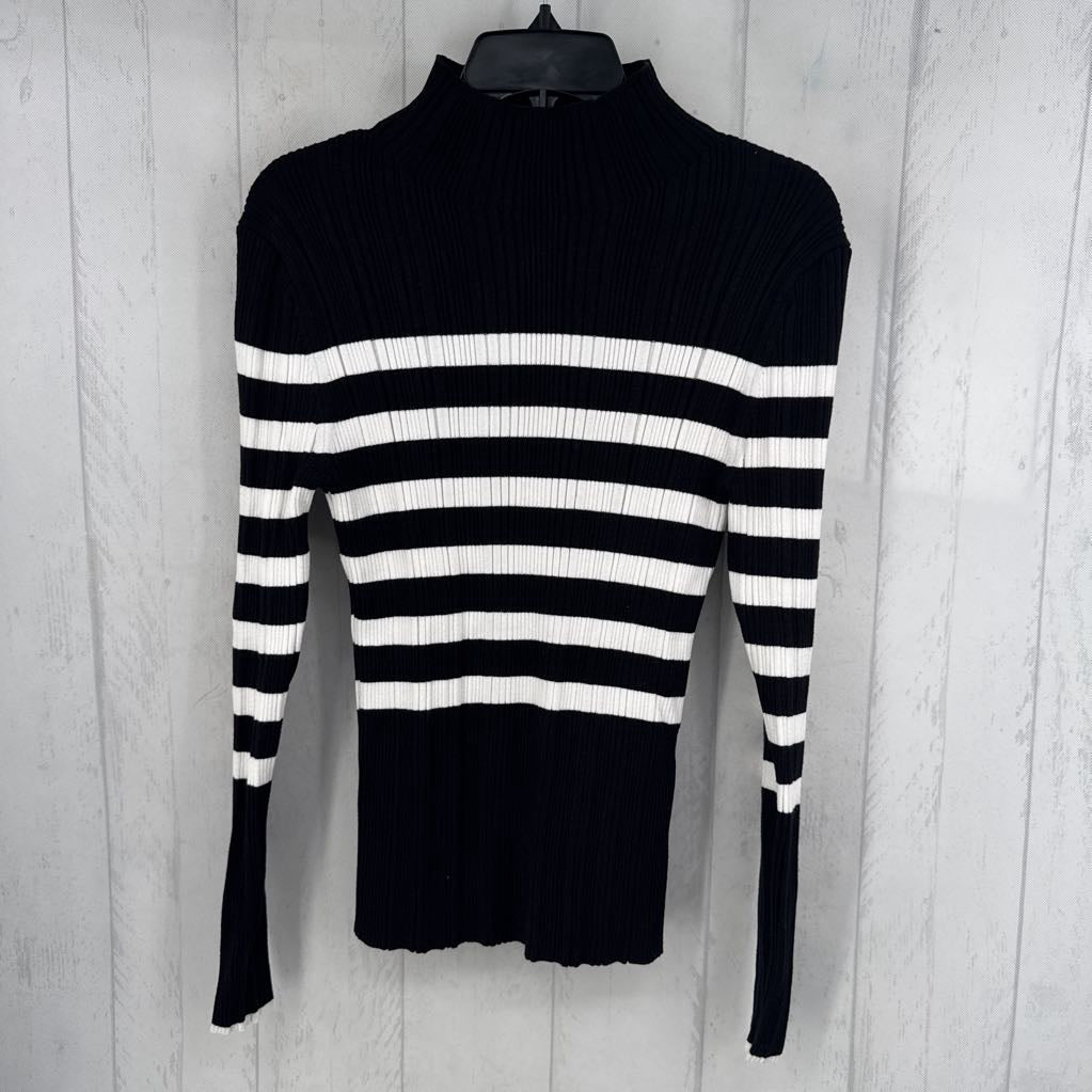 M ribbed striped mock neck l/s top