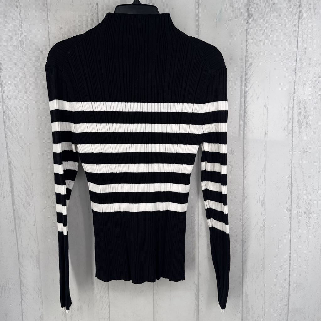M ribbed striped mock neck l/s top