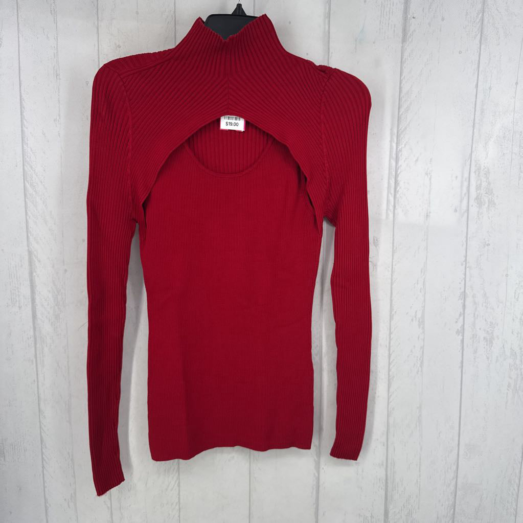 M ribbed cutout mockneck l/s top