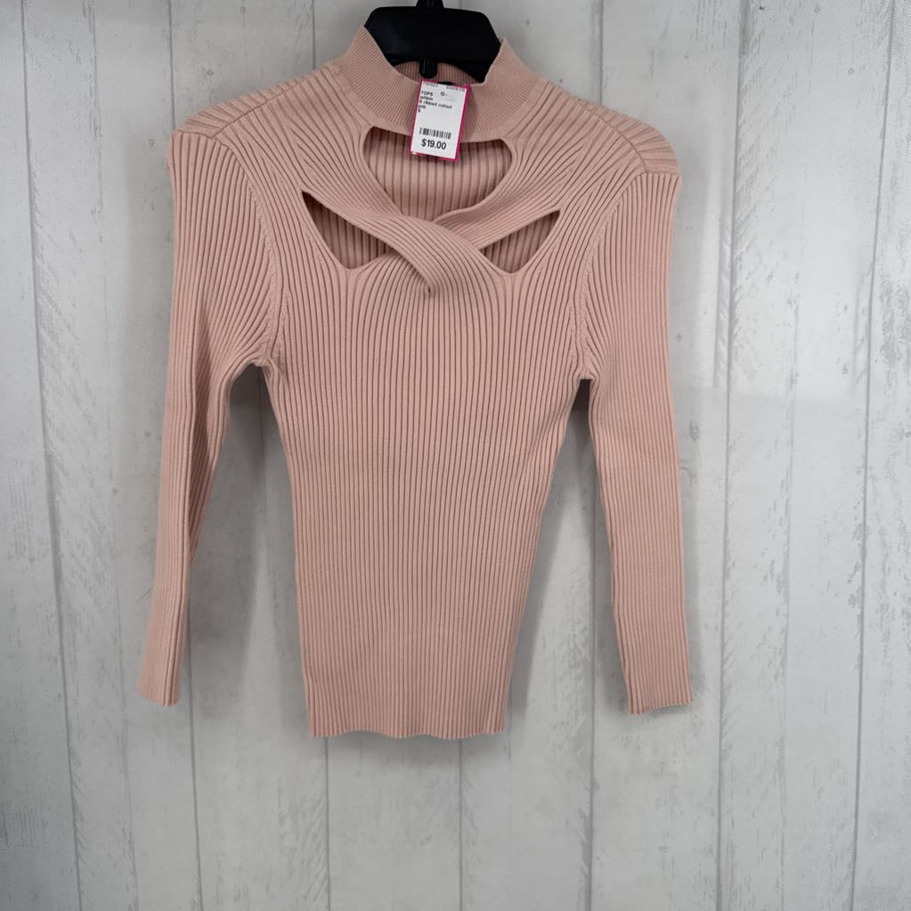 S ribbed cutout mockneck l/s top