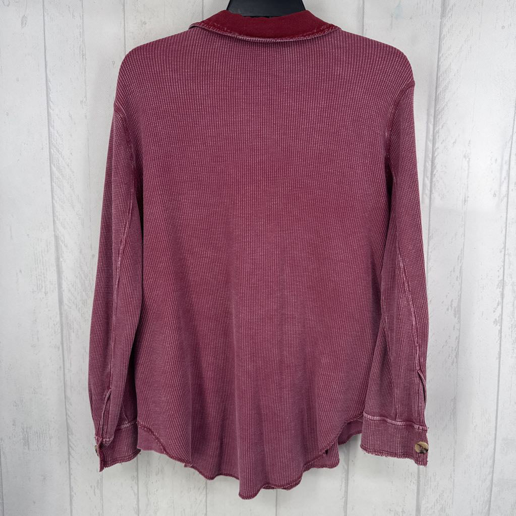 S/P mixed media button down l/s top