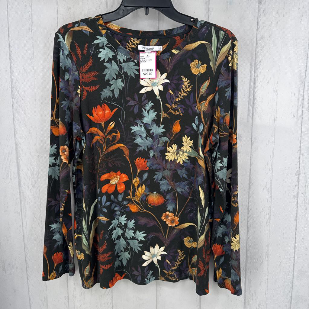 L flo print round neck l/s top