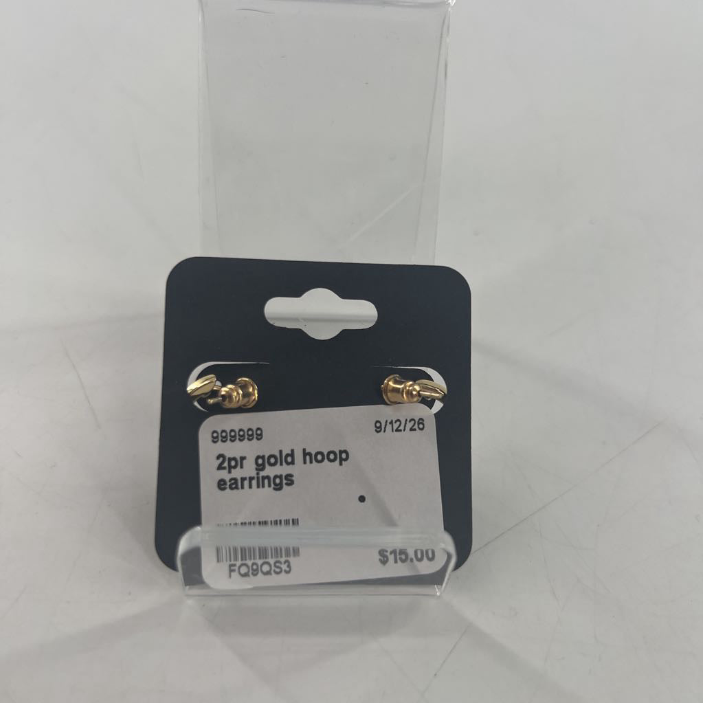 2pr gold hoop earrings