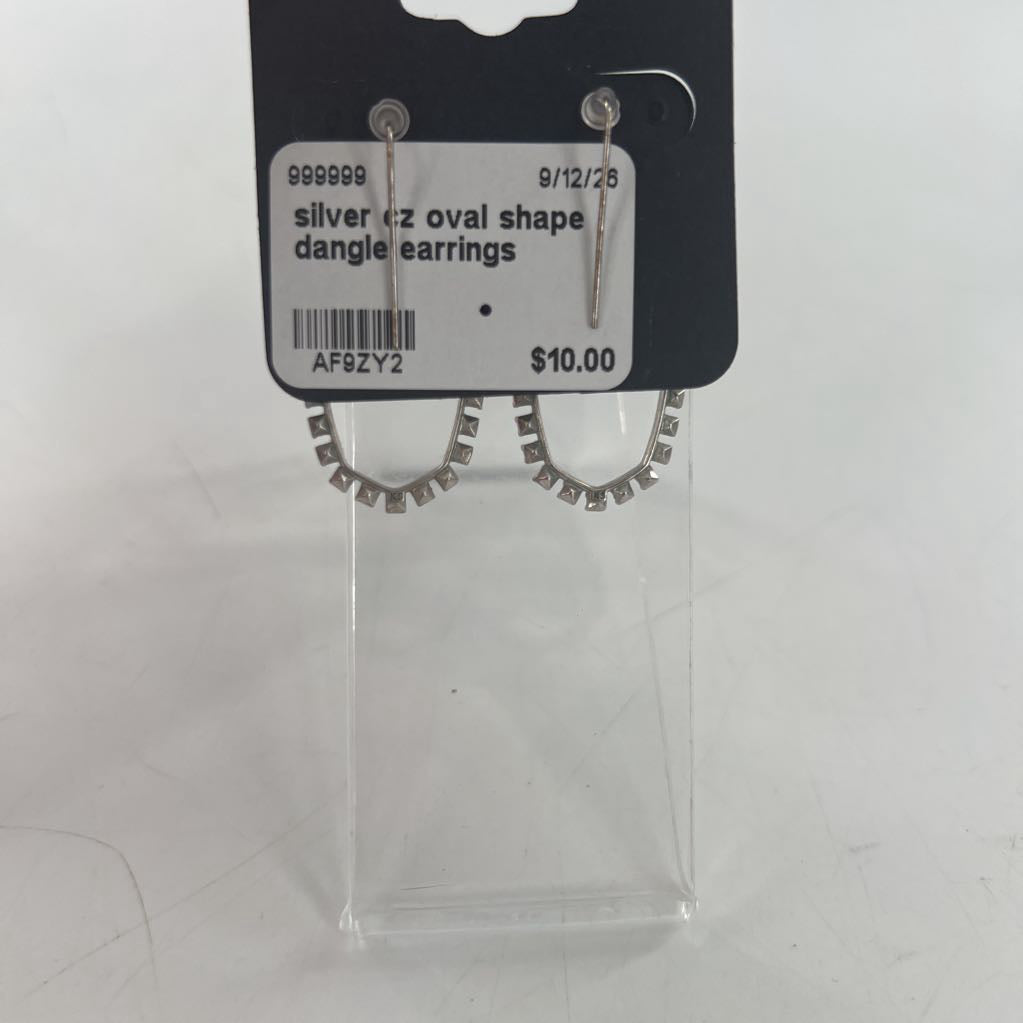 silver cz oval shape dangle earrings