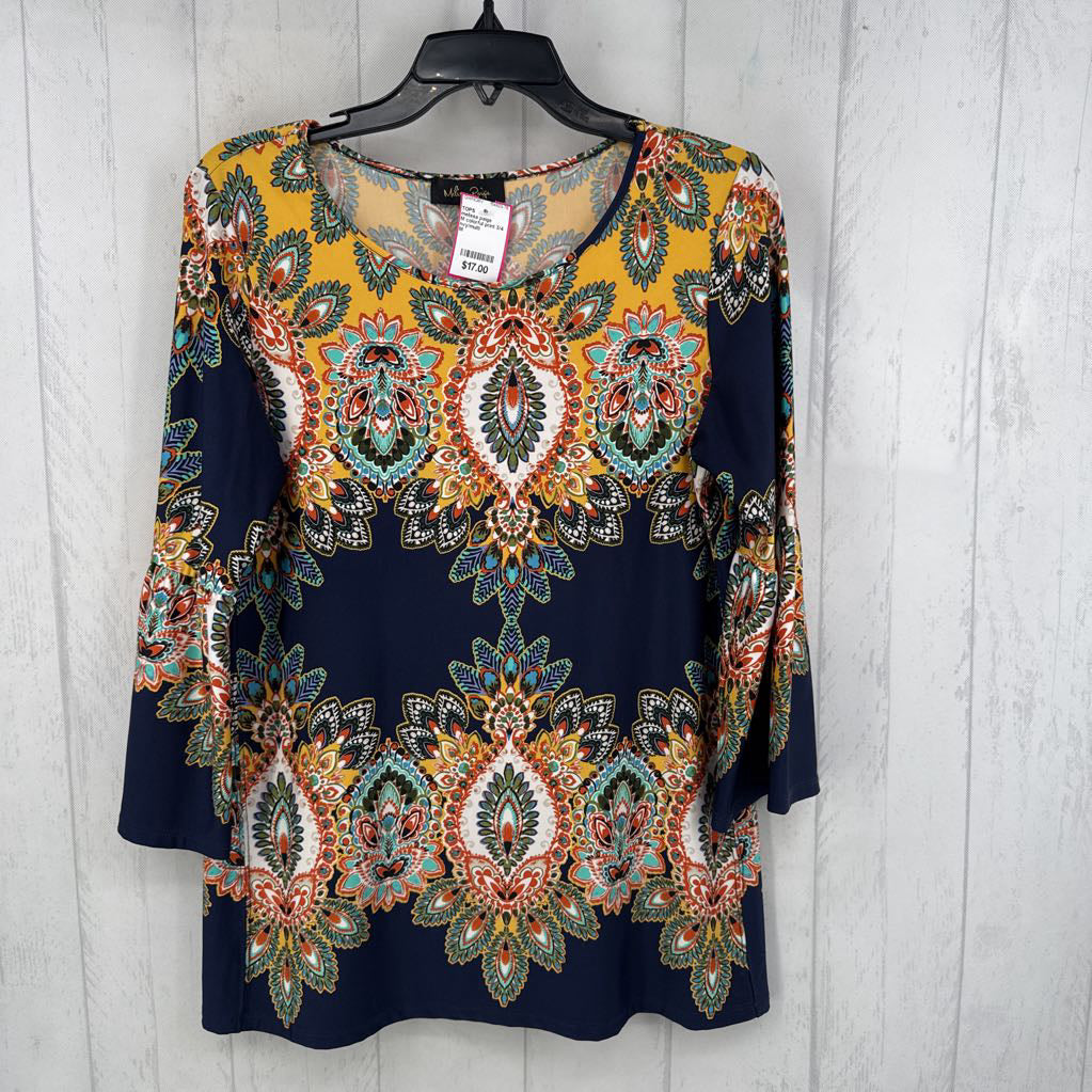 M colorful print 3/4 slv top