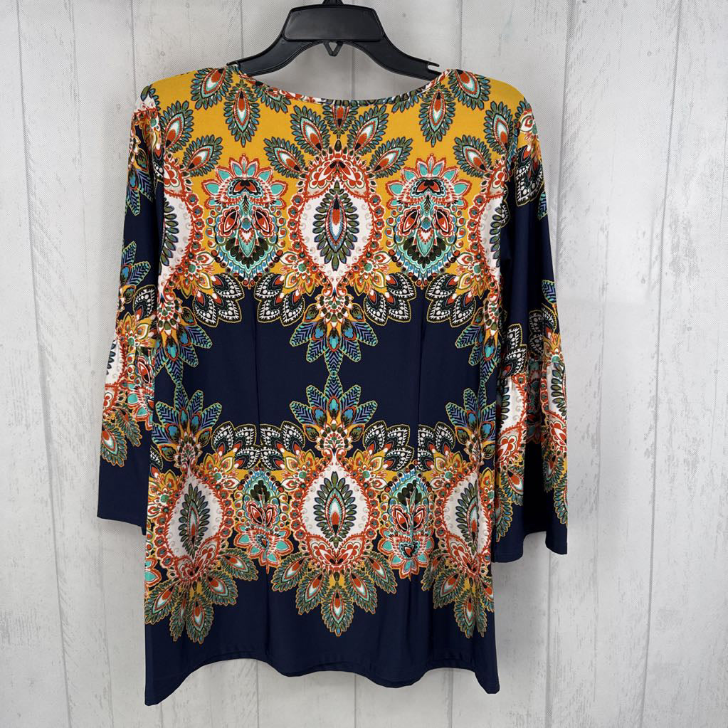 M colorful print 3/4 slv top
