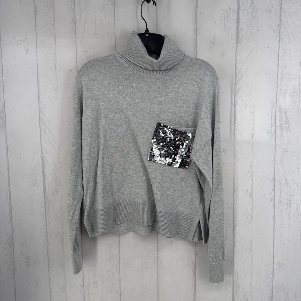 S sequin pocket t-neck sweater