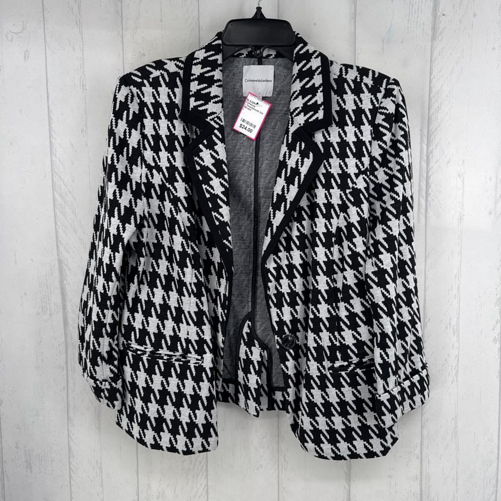 L houndstooth 3/4 slv blazer