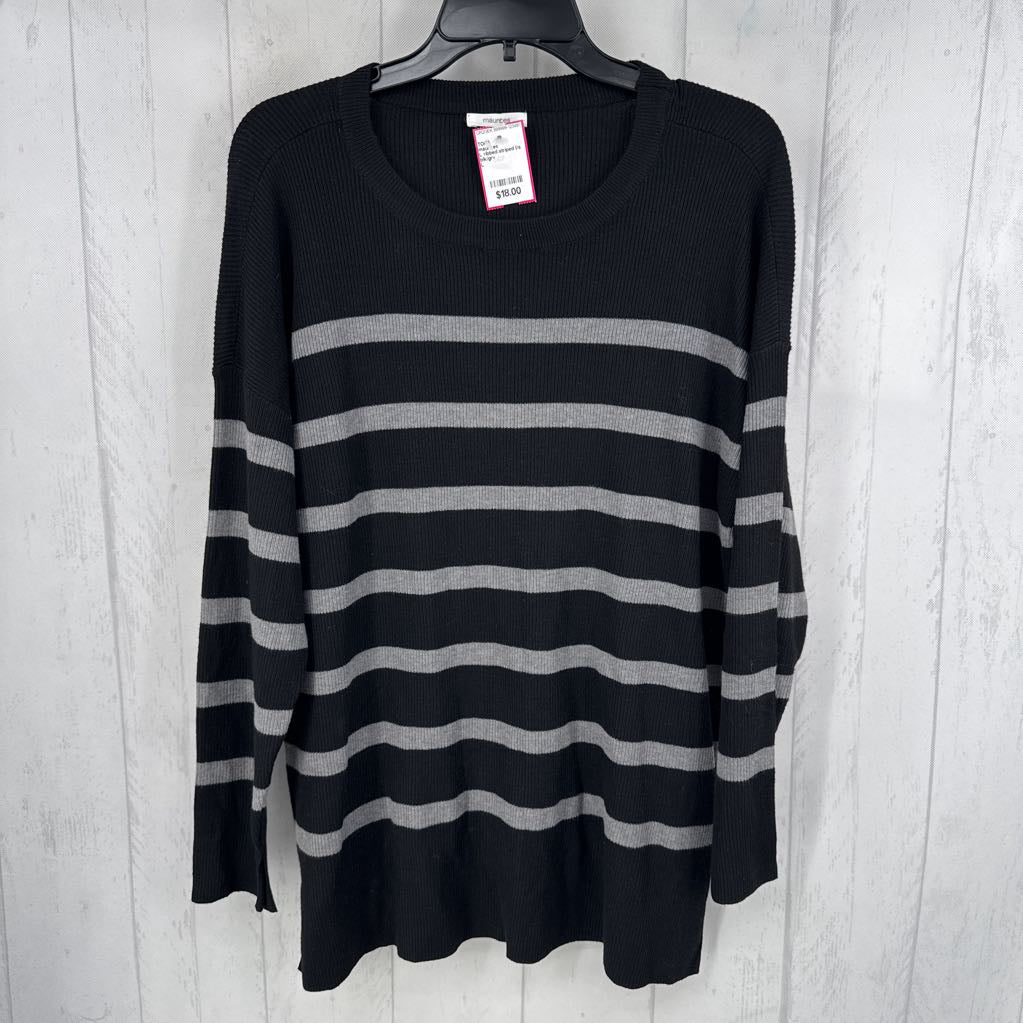 L ribbed striped l/s top