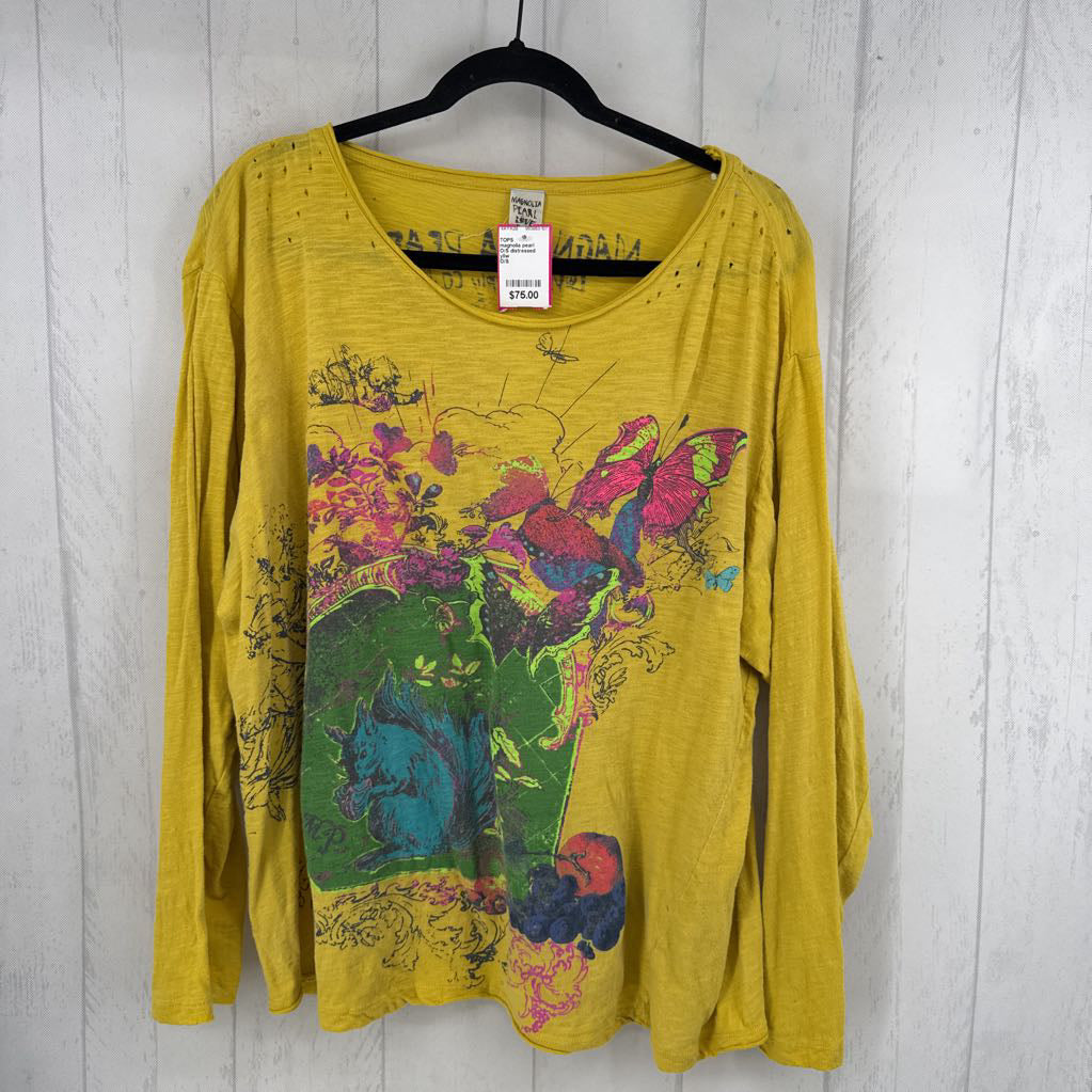 O/S distressed graphic l/s tee