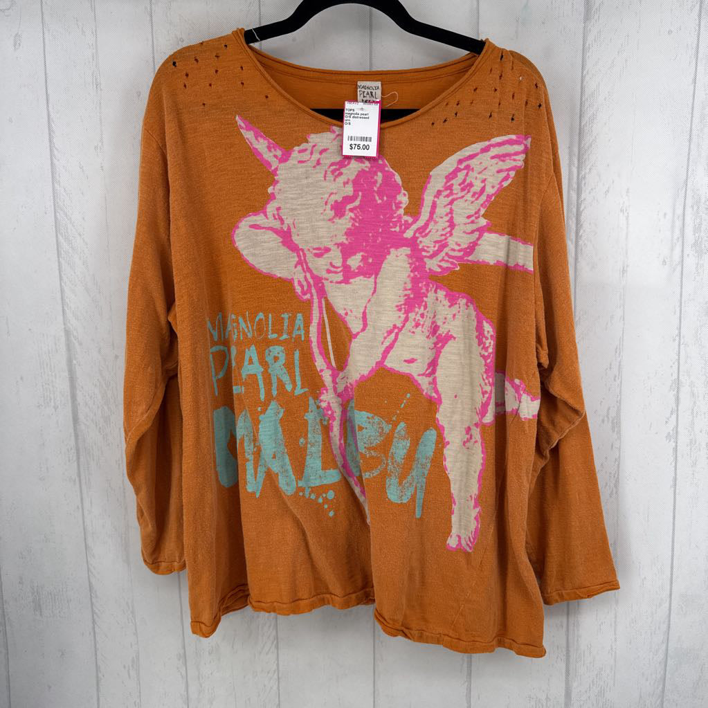 O/S distressed graphic l/s tee