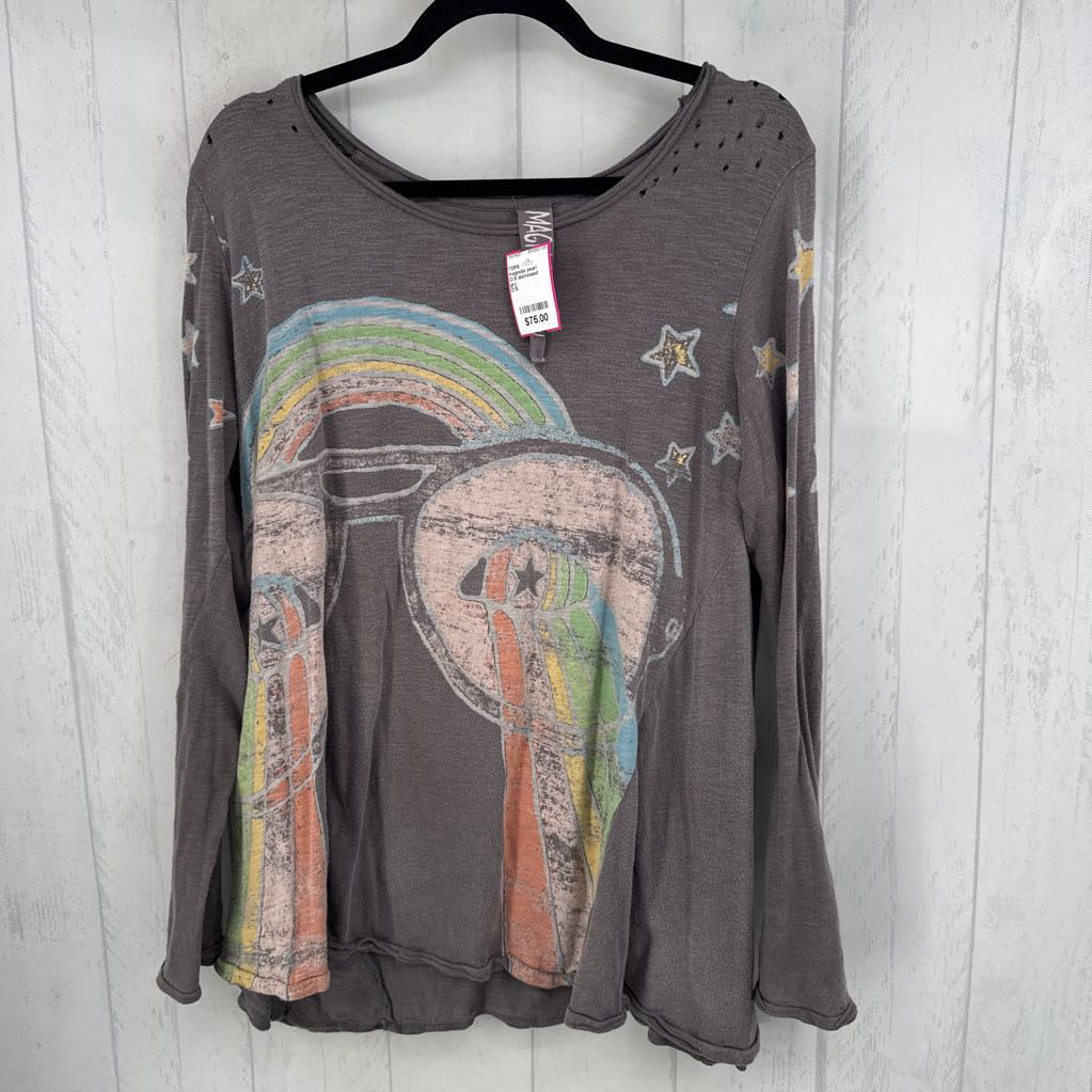 O/S distressed graphic l/s tee