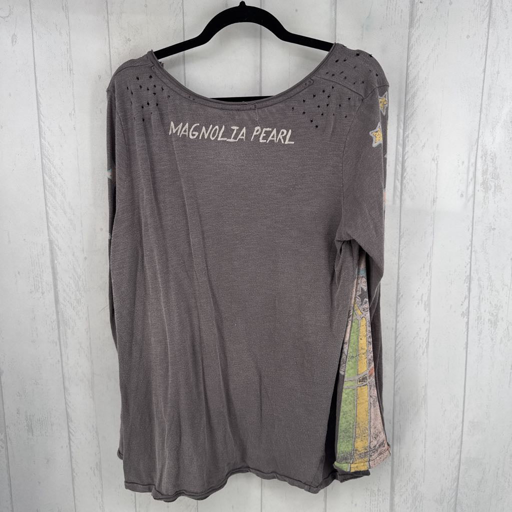 O/S distressed graphic l/s tee