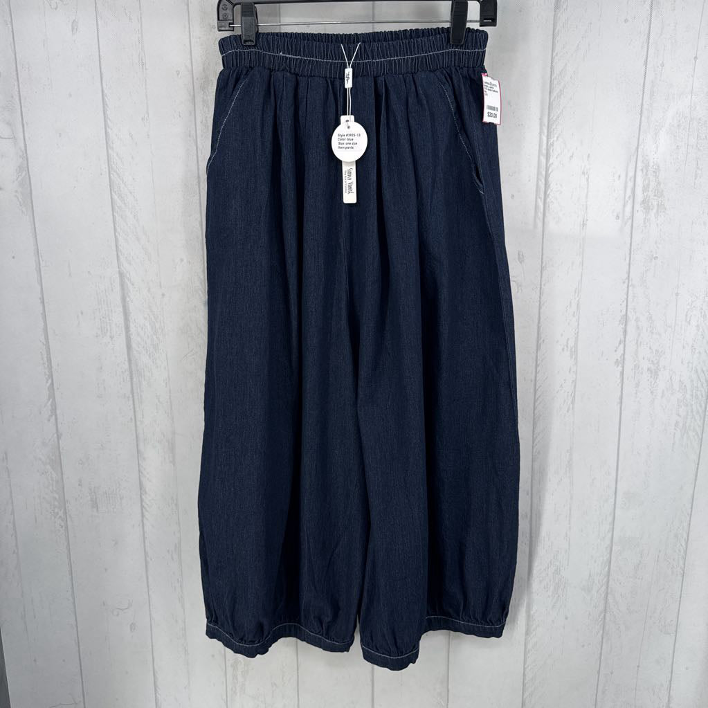 O/S denim balloon leg crop pant