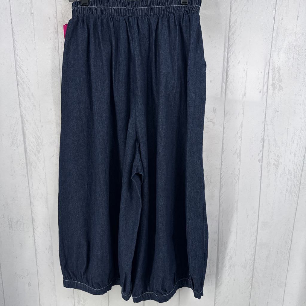 O/S denim balloon leg crop pant