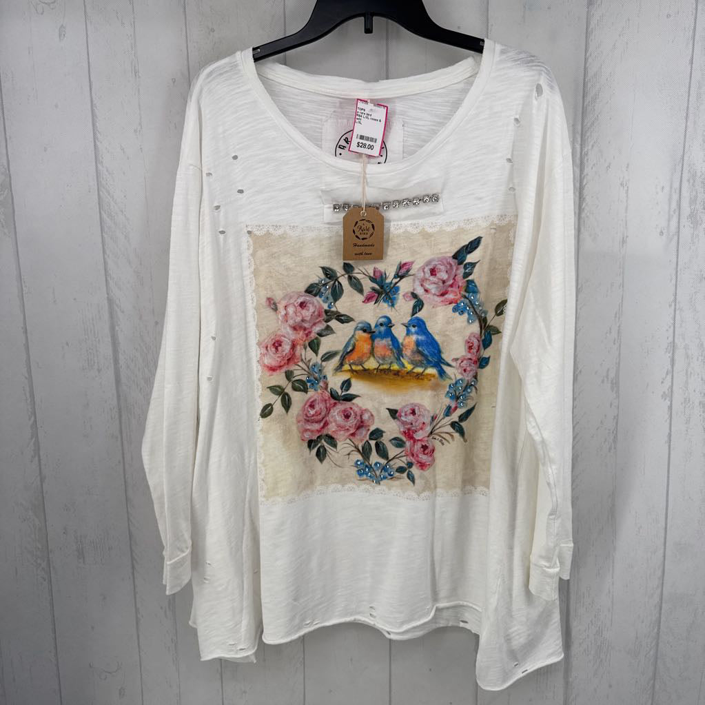 R64 L/XL roses & blue birds l/s tee