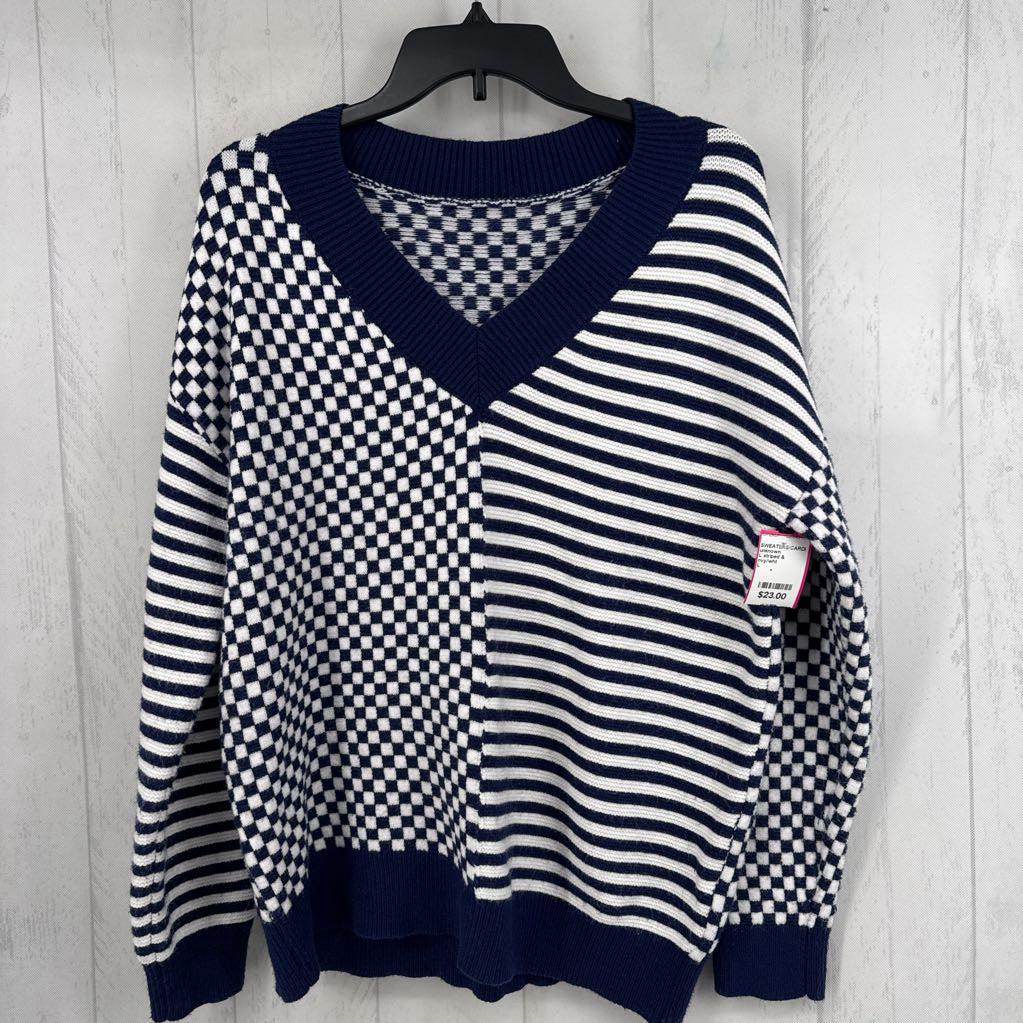 L striped & checkered v-neck sweater