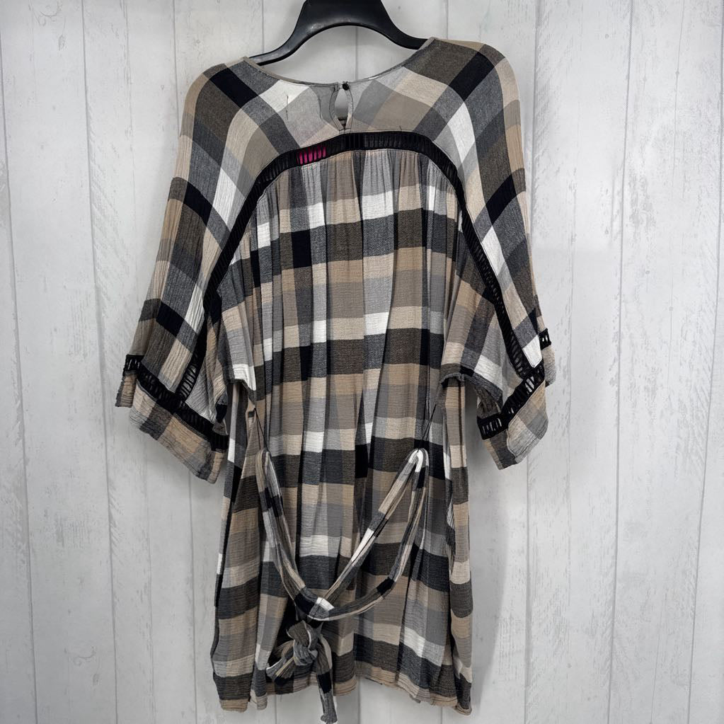 M plaid ric-rac trim 3/4 slv dress