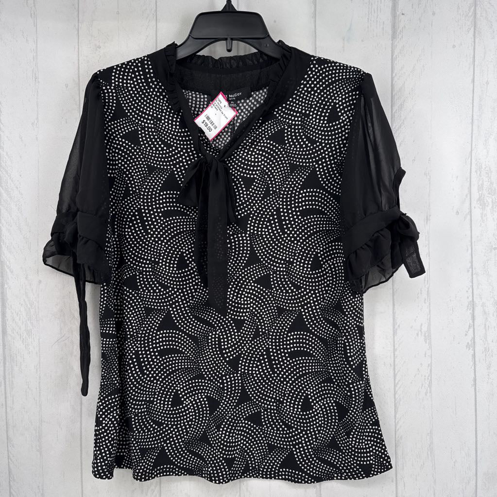 Lp printed tie front s/s top