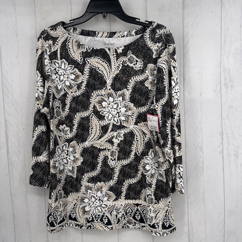 L flo print boatneck 3/4 slv top