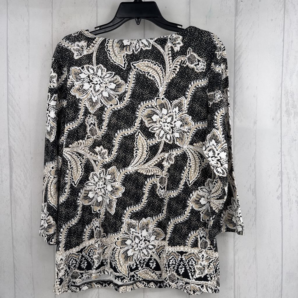 L flo print boatneck 3/4 slv top