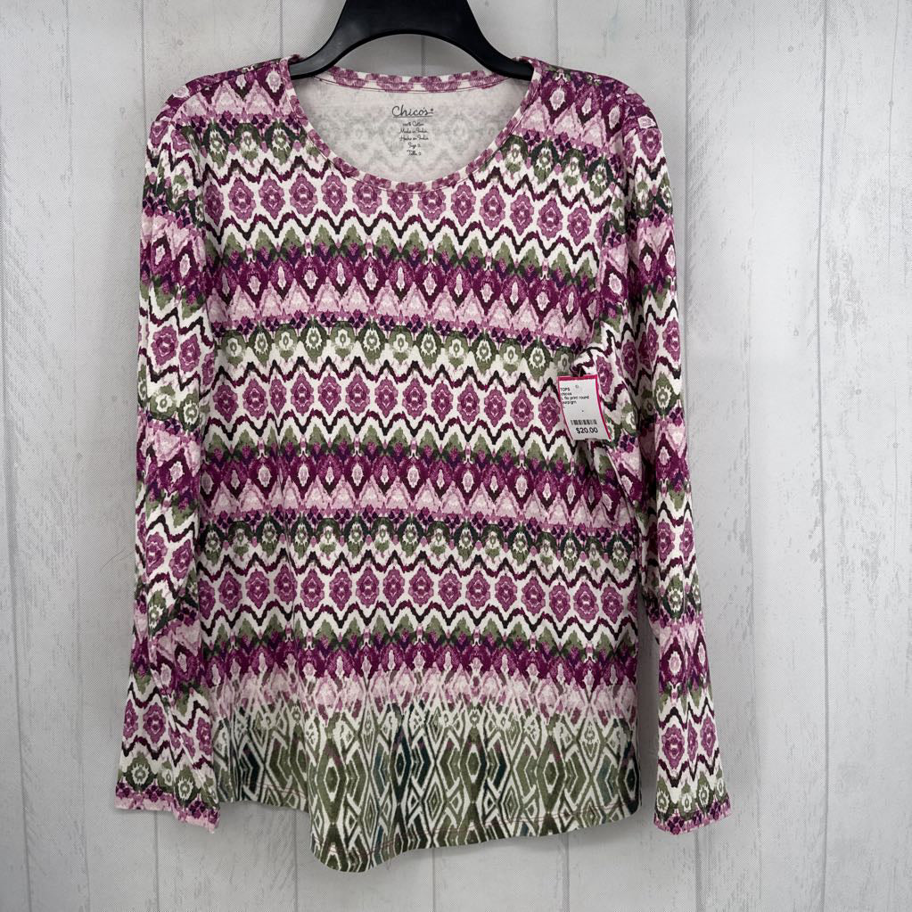 L flo print round neck l/s top