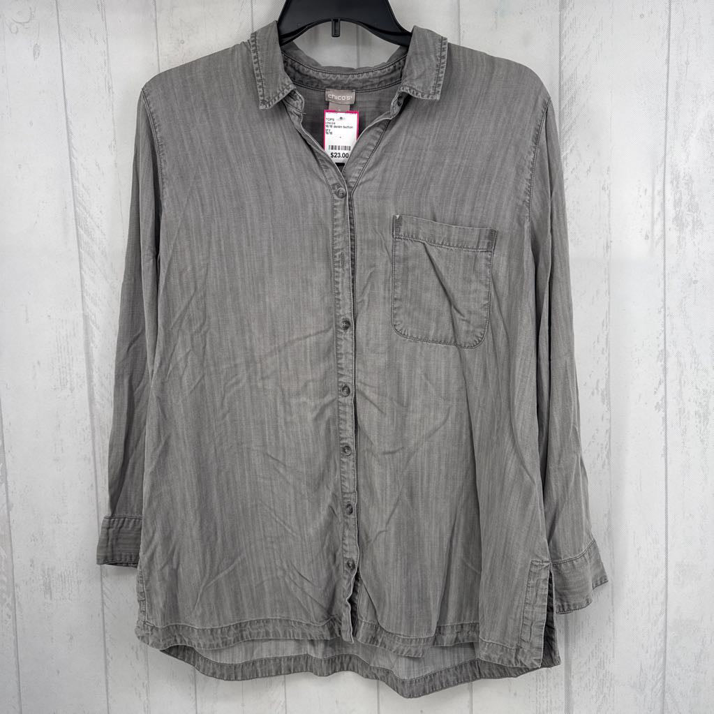 16/18 denim button down l/s top