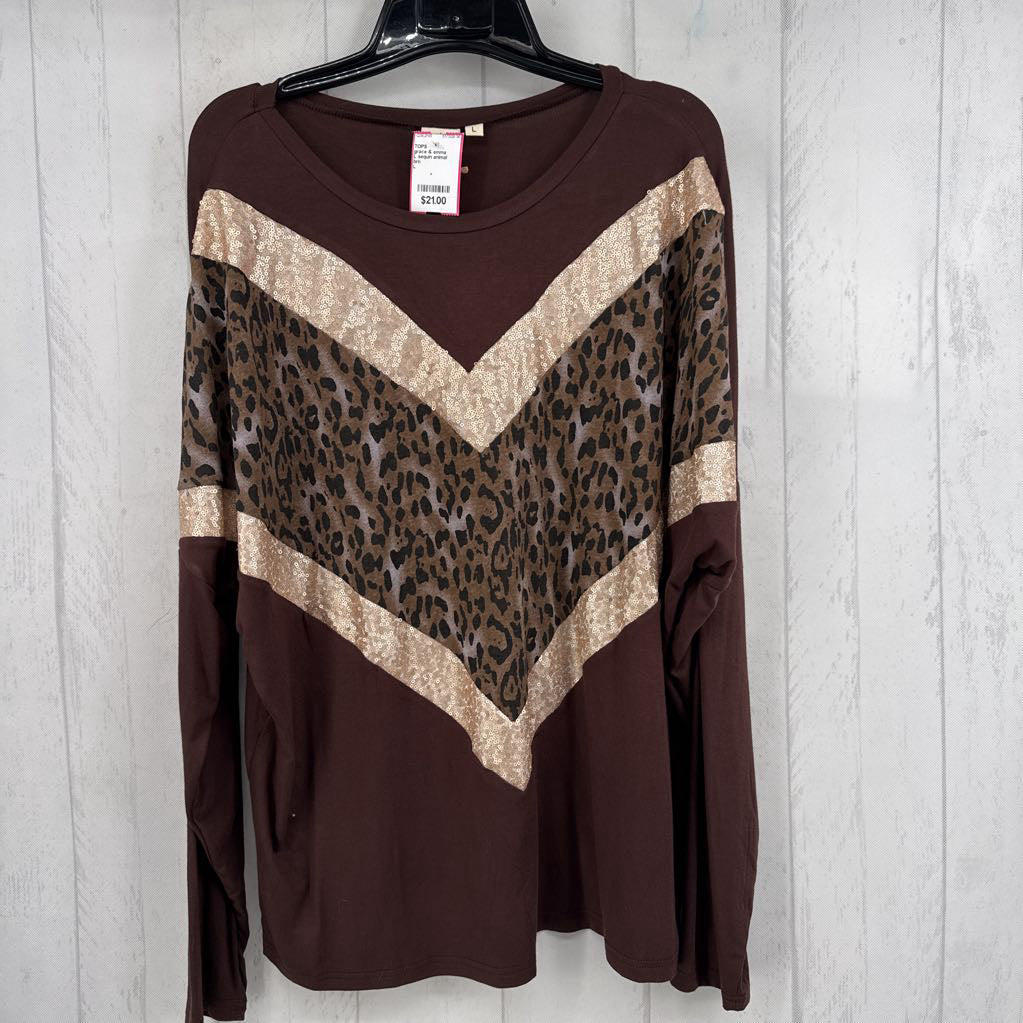 L sequin animal print l/s top