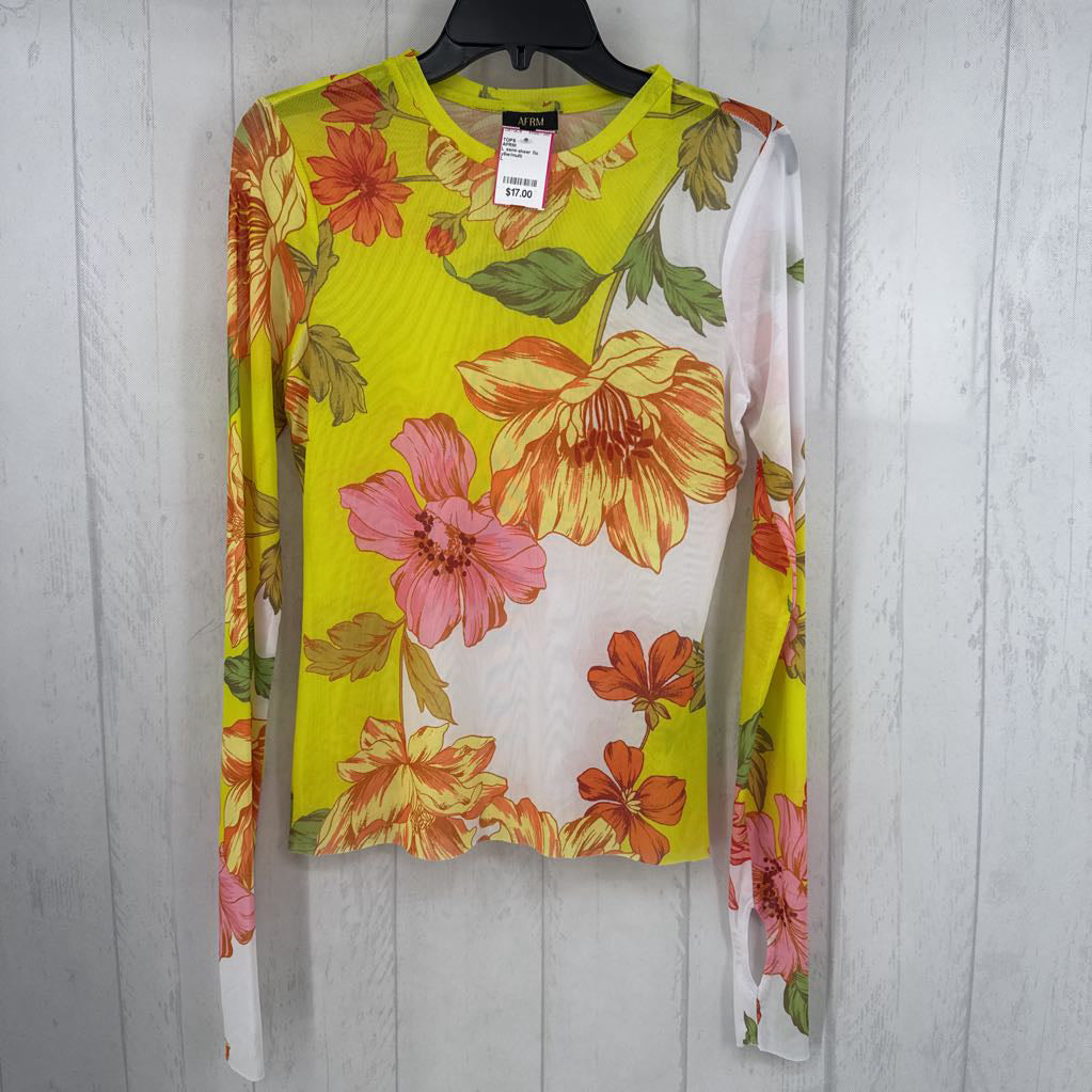 L semi-sheer flo print l/s top