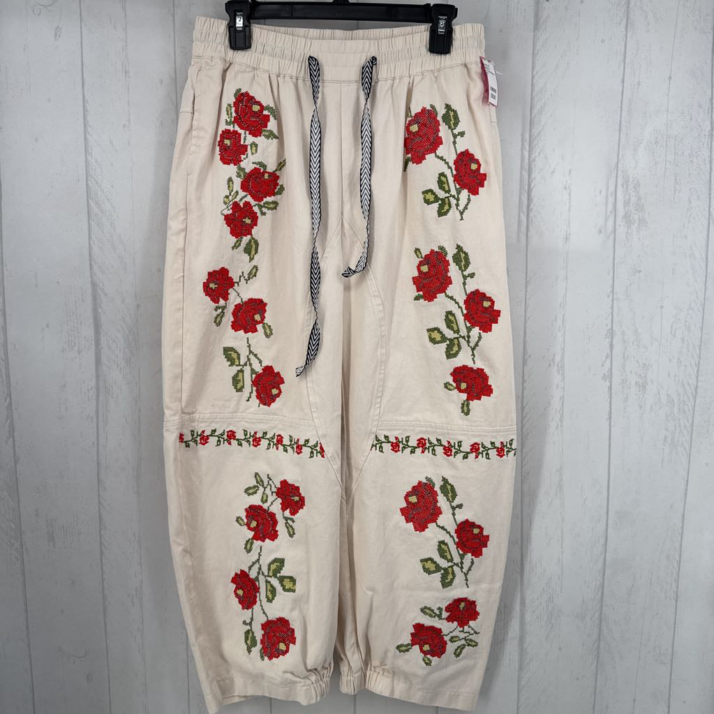 L flo embroidered wide leg pant