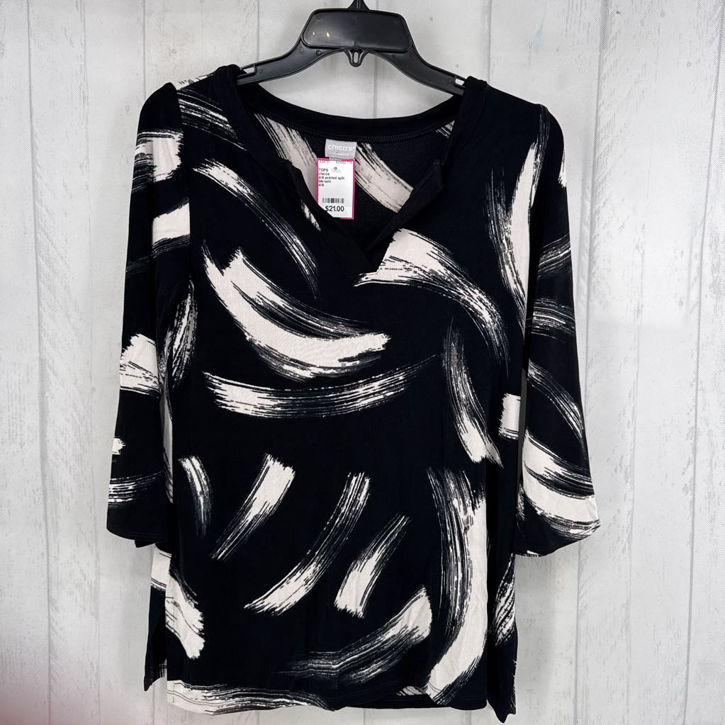 4/6 printed split neck 3/4 slv top