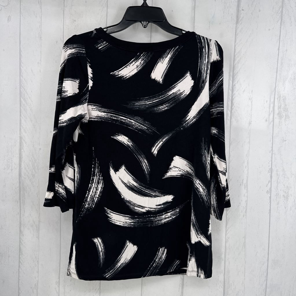 4/6 printed split neck 3/4 slv top