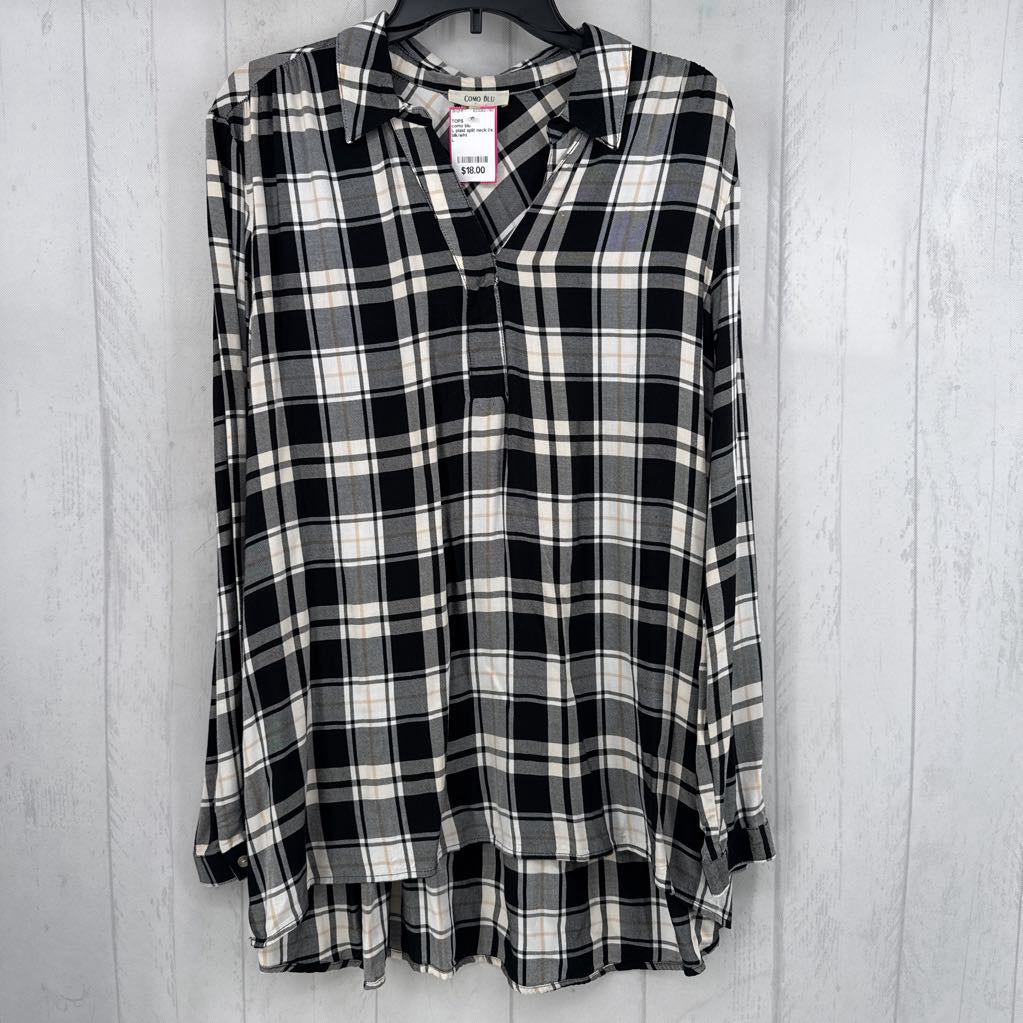 L plaid split neck l/s tunic