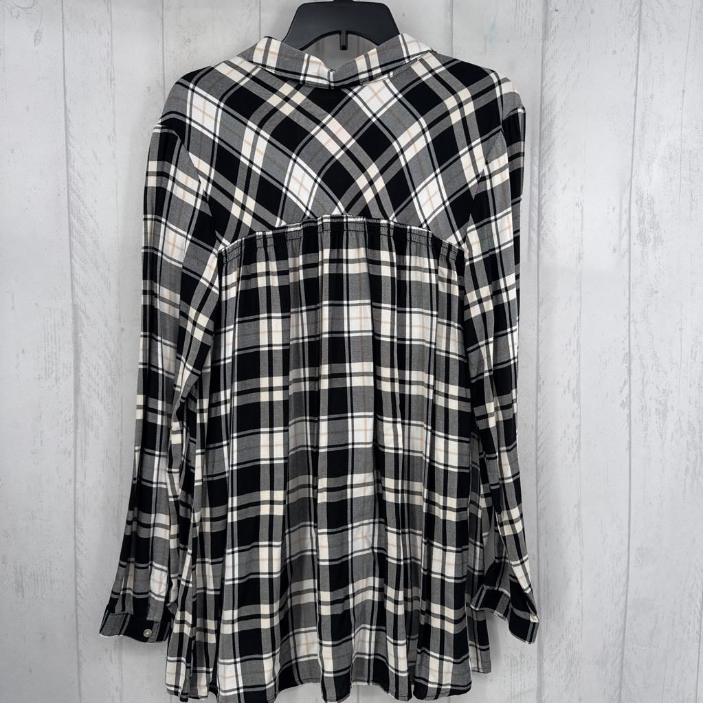 L plaid split neck l/s tunic