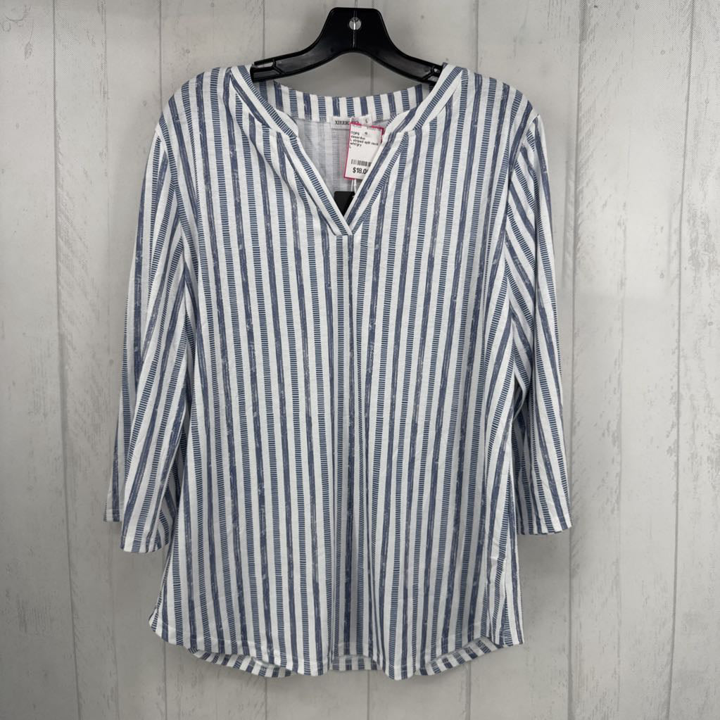 L striped split neck 3/4 slv top