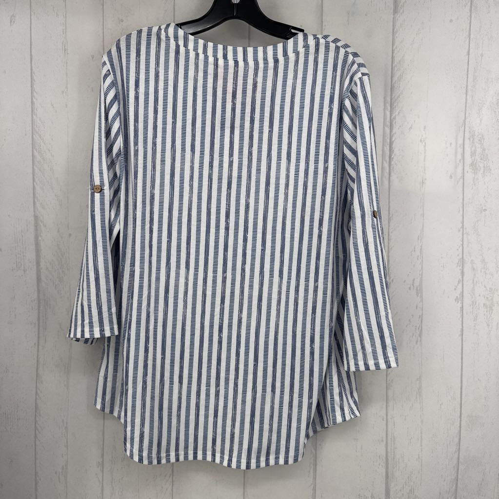 L striped split neck 3/4 slv top