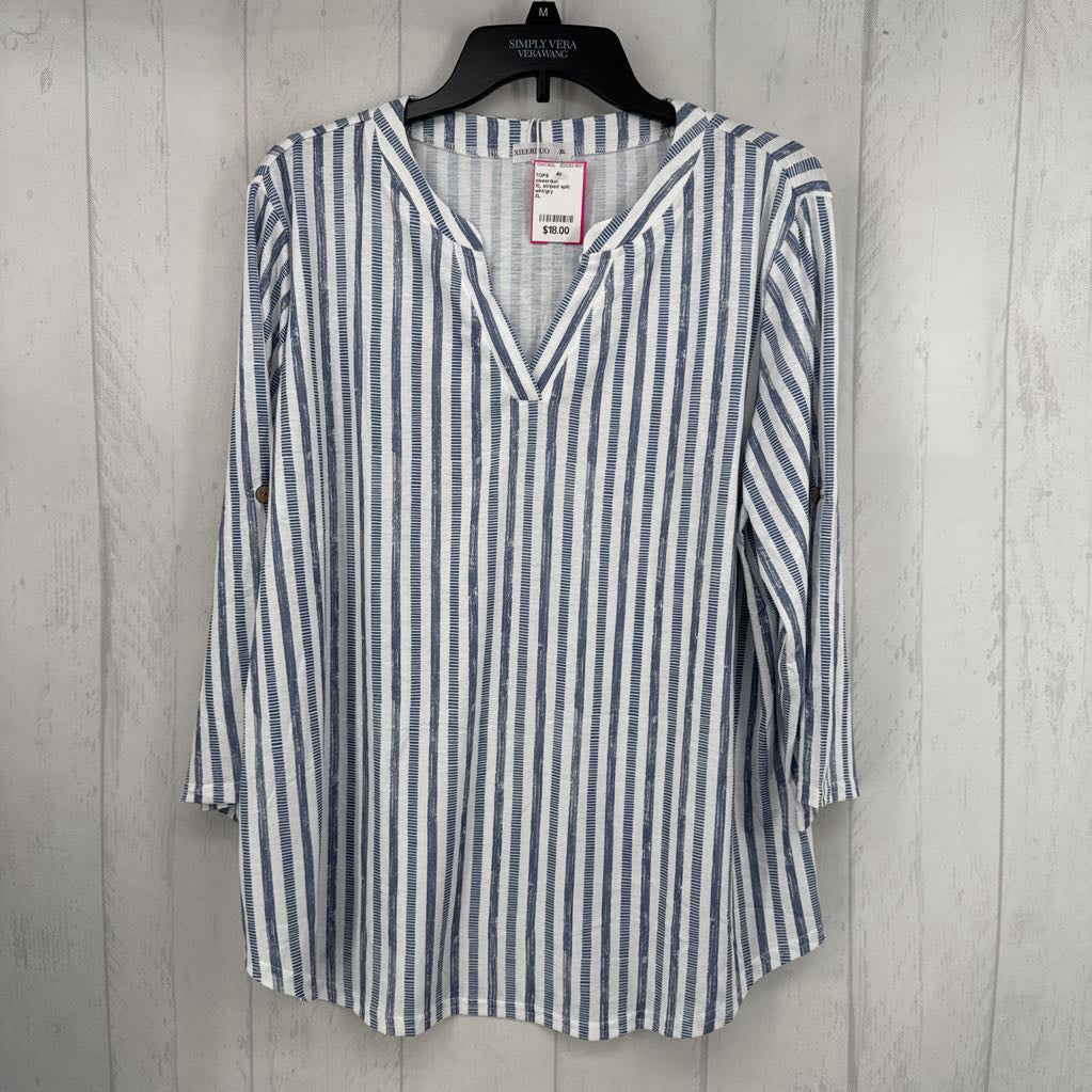 XL striped split neck 3/4 slv top