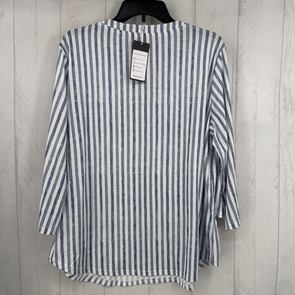 XL striped split neck 3/4 slv top