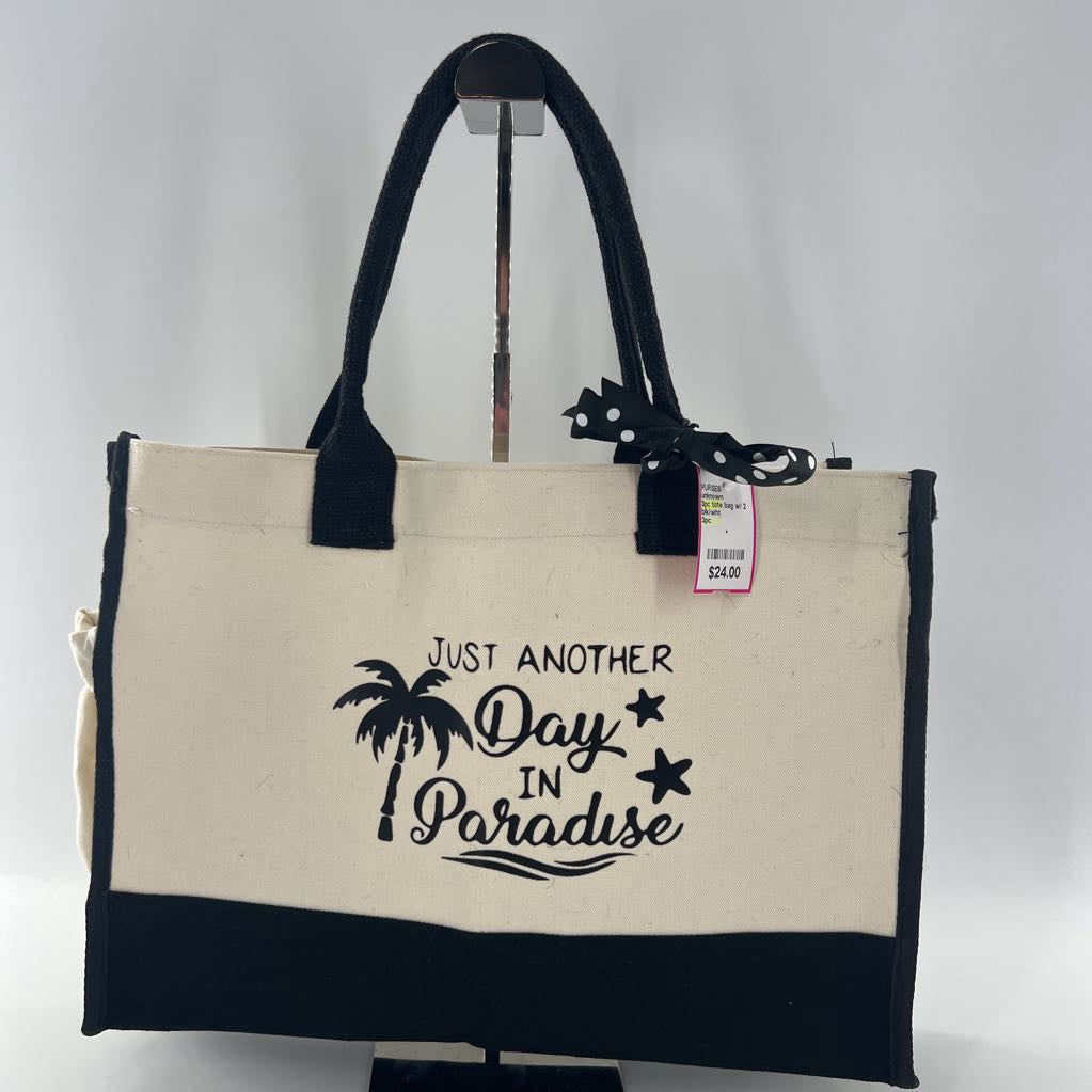 3pc tote bag w/ 2 pouches (just another day in paradise)