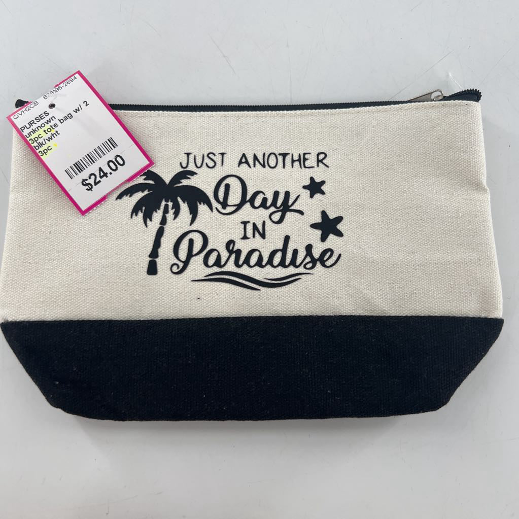 3pc tote bag w/ 2 pouches (just another day in paradise)