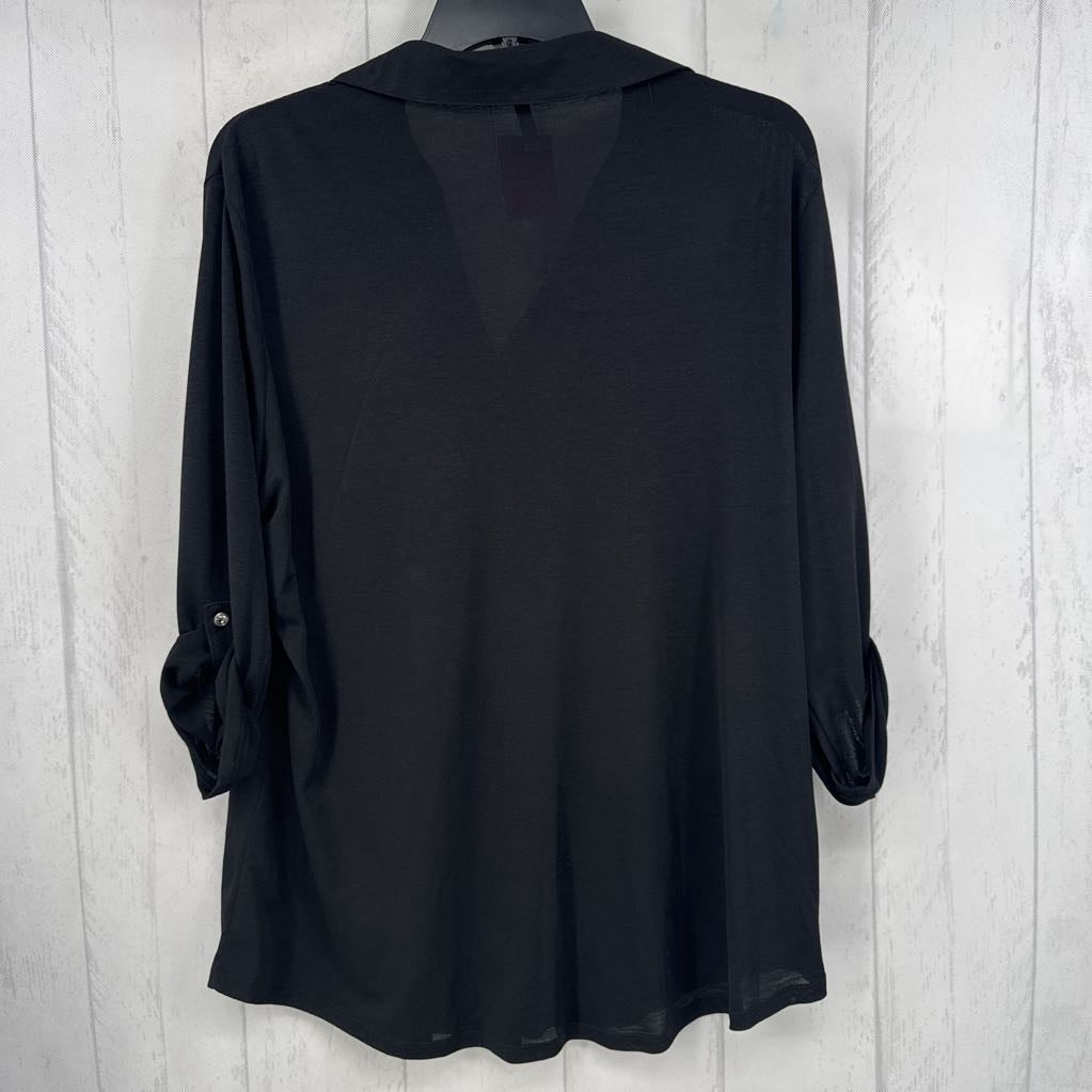 XL embelished button down tab slv top