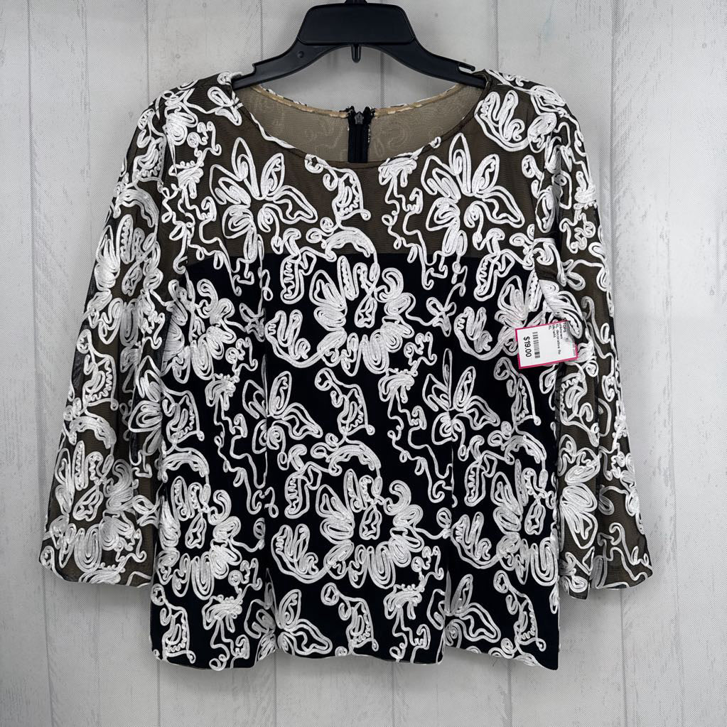 XL decorative flo ribbon-work 3/4 slv top