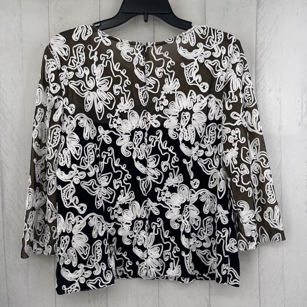 XL decorative flo ribbon-work 3/4 slv top