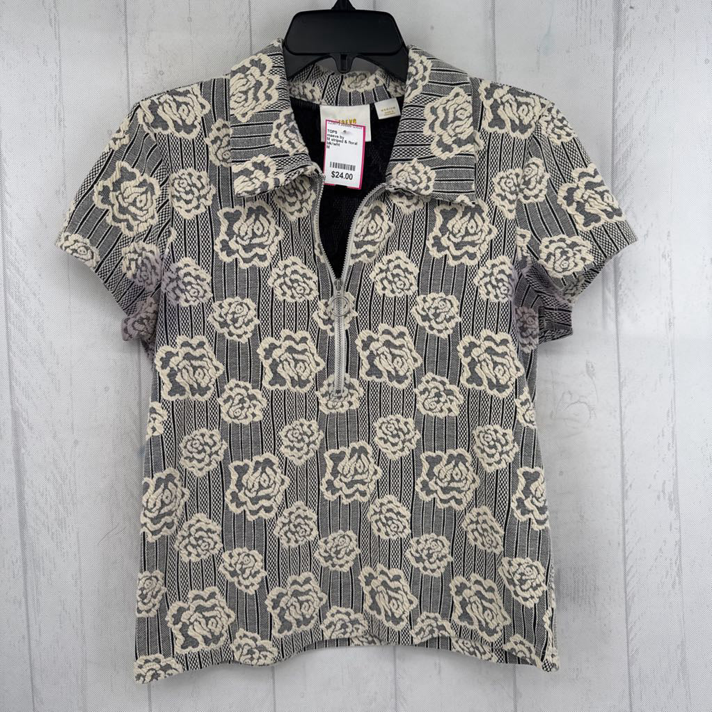 M striped & floral half-zip s/s top