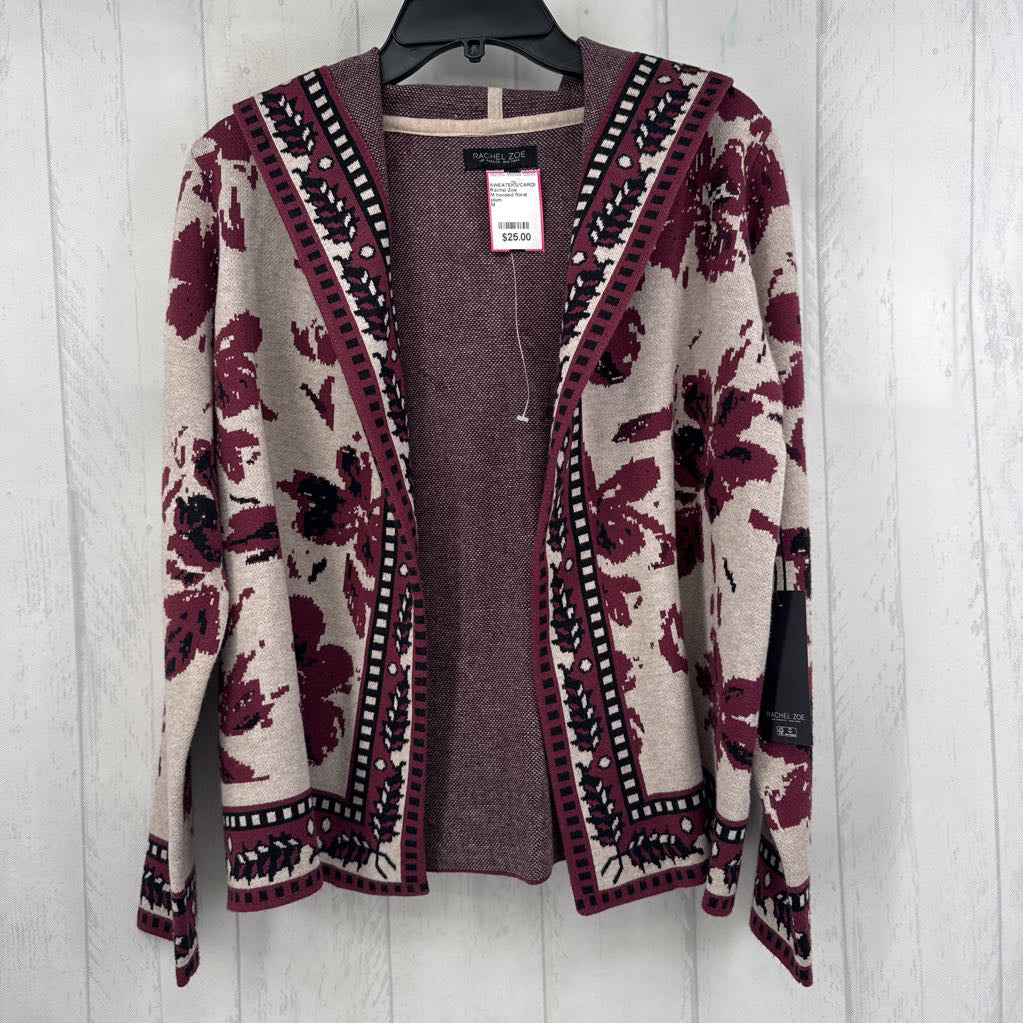 M hooded floral open front cardi
