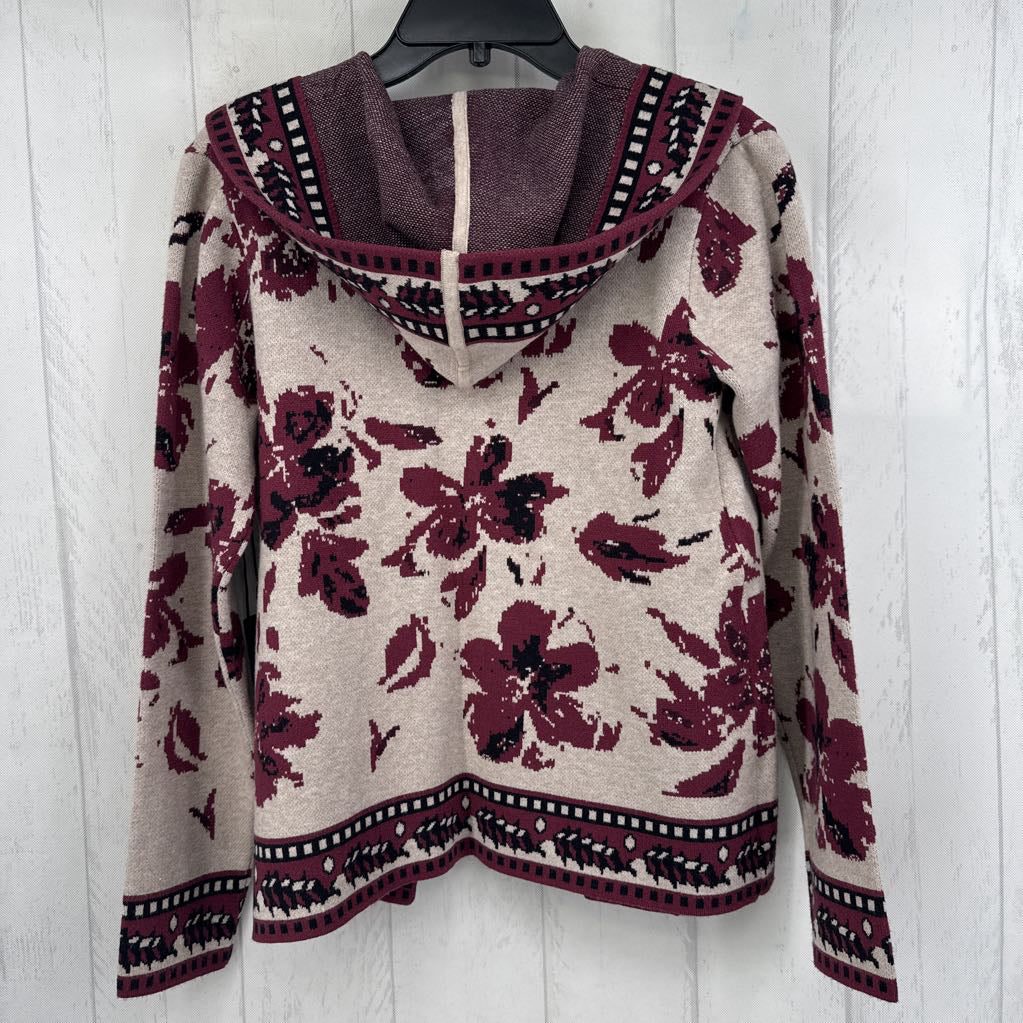 M hooded floral open front cardi