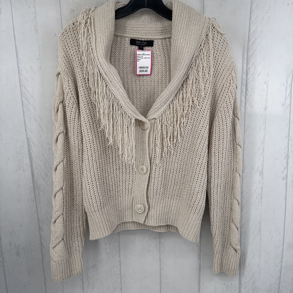 XS fringe cable knit button front cardi