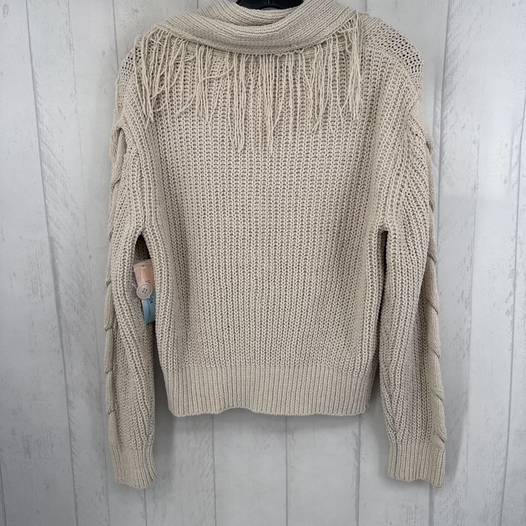 XS fringe cable knit button front cardi