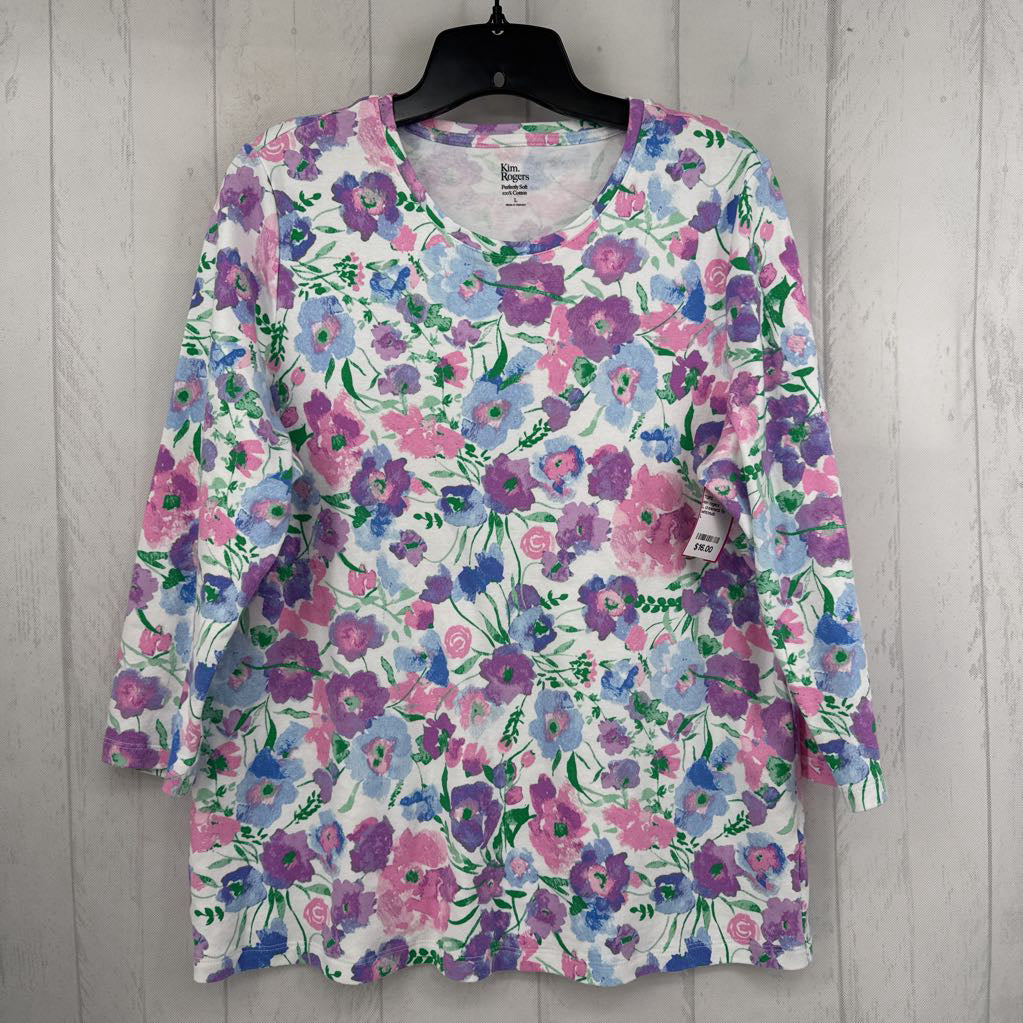 L crewneck flo print 3/4 slv tee